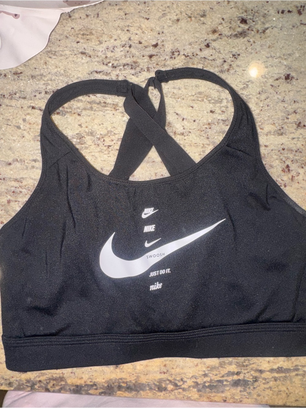 Nike Black Sports Bra with White Swoosh Graphic